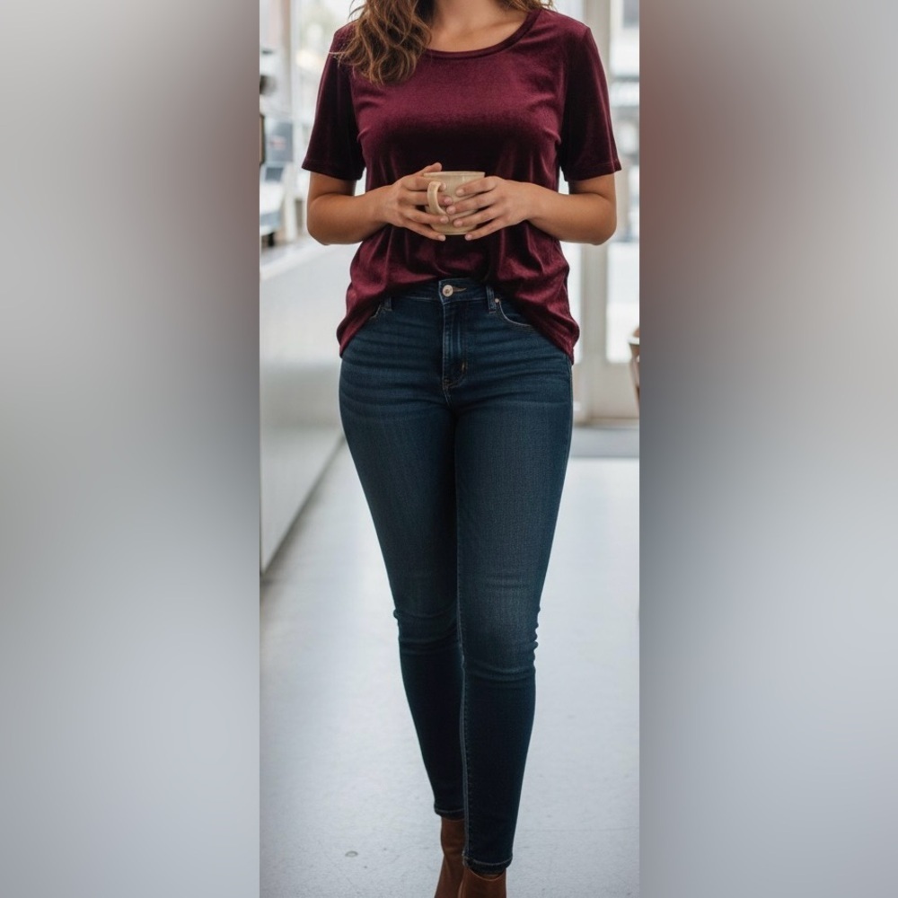 Old Navy Velvet Short Sleeve Top in Burgundy